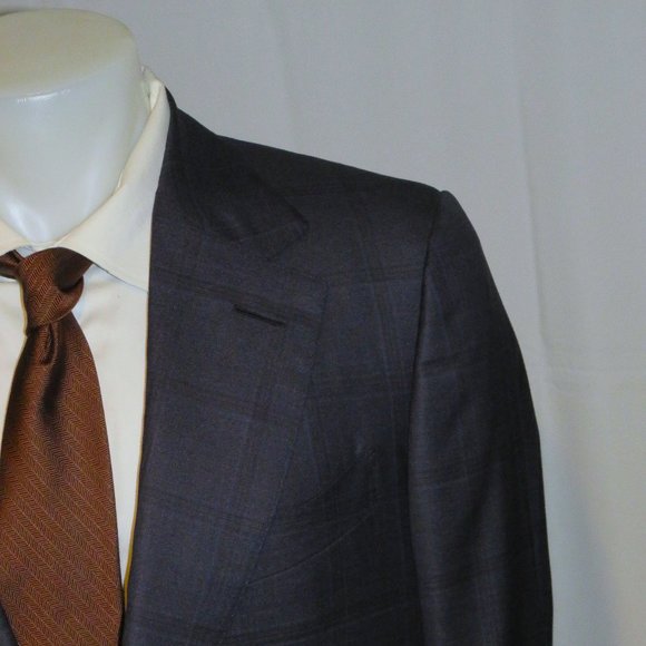 Tom Ford Blue Windowpane Plaid Current Two Button Suit 44R - Picture 1 of 16